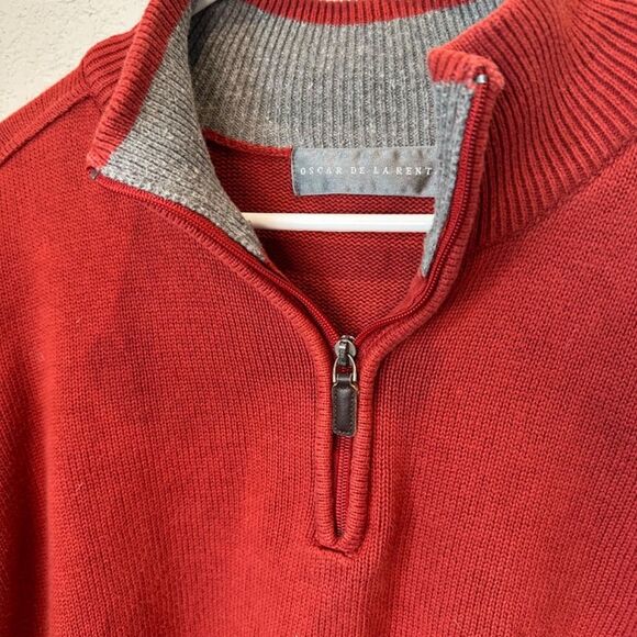 Men’s Oscar de la Renta Red 100% Cotton Quarter Zip Sweater - Size Large - EUC - Picture 2 of 4